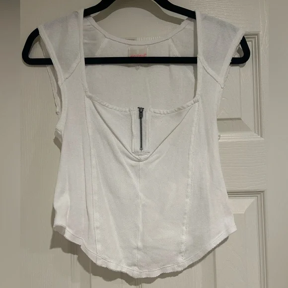 Free People Movement white cap shoulder zipper accent workout tank top small - Picture 1 of 5